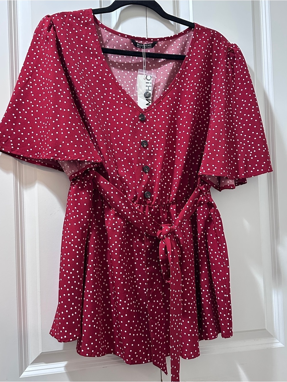 BloomChic Plus Size XL Polka Dot Belted V-Neck Blouse us14-16